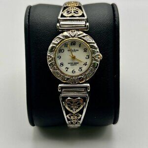 Vintage La Express Ladies Silver Tone Mother of Pearl Watch Filigree Working